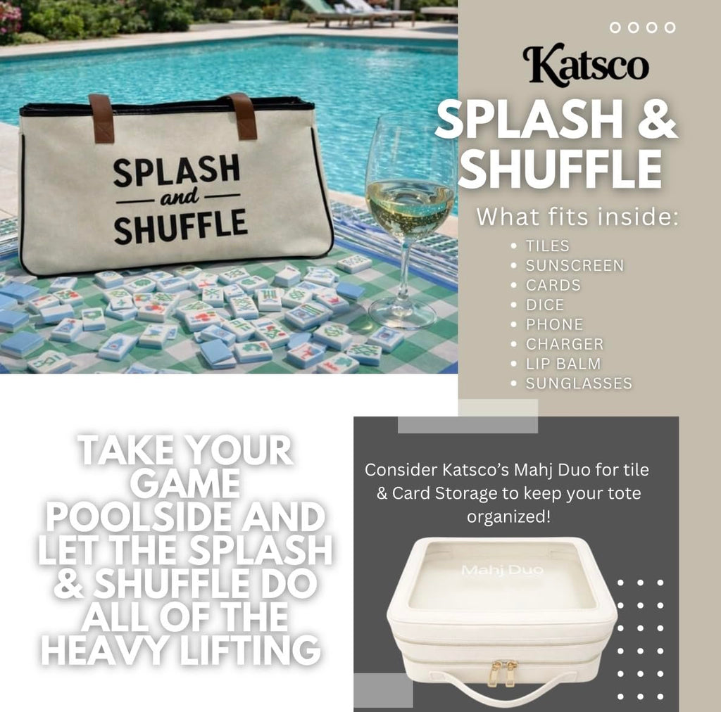 Katsco Splash & Shuffle Tote Bag for Women- Water Resistant Mahjong Tote for Pool, Beach and Travel with Zipper Pocket, Durable Multi-Compartment Interior, Large Carry-All for Mahjong Accessories