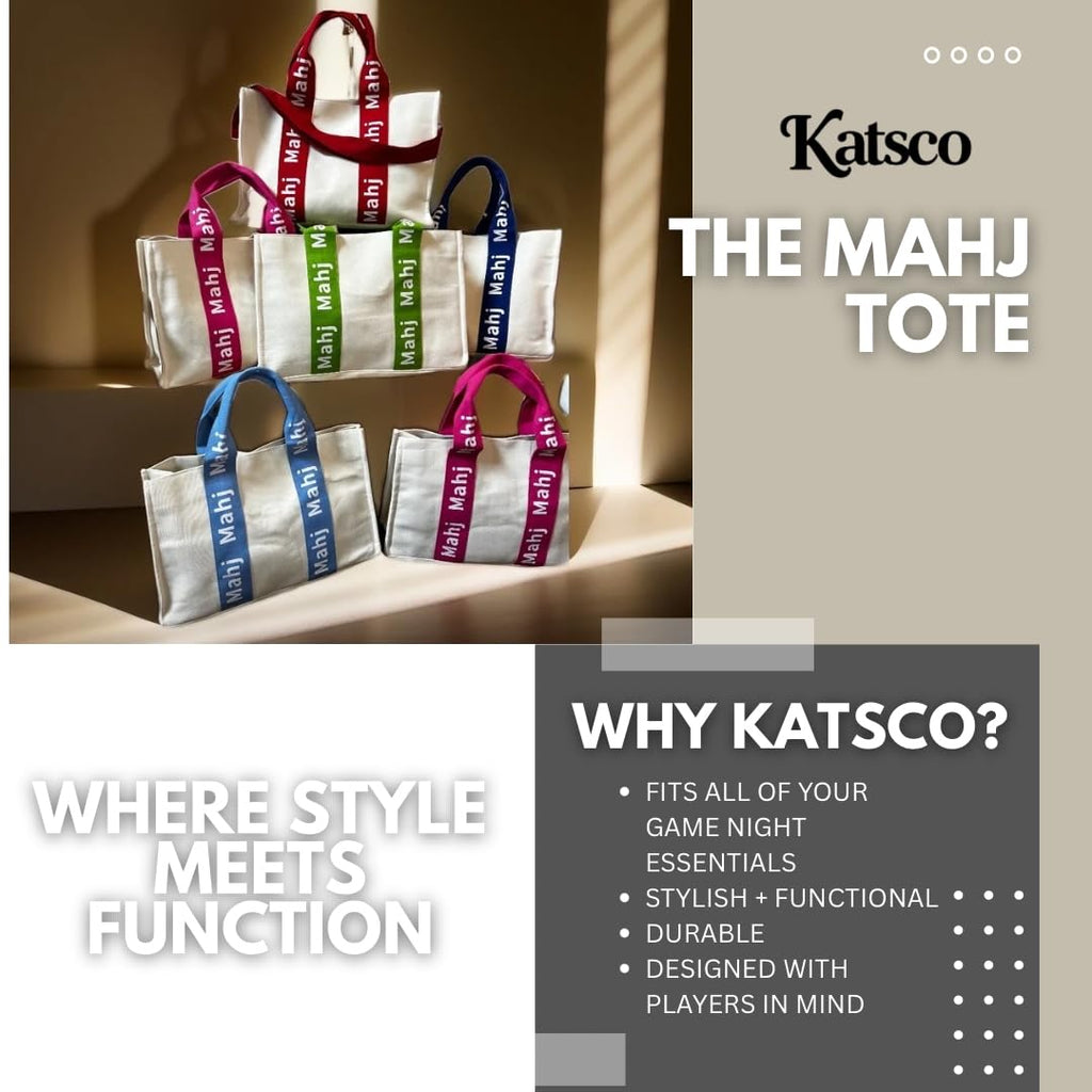 Katsco Mahj Tote-XL Canvas Mahjong Bag for Tile Sets and Racks, Nylon Interior and Zipper Pocket-Luxury Gift for Game Lovers