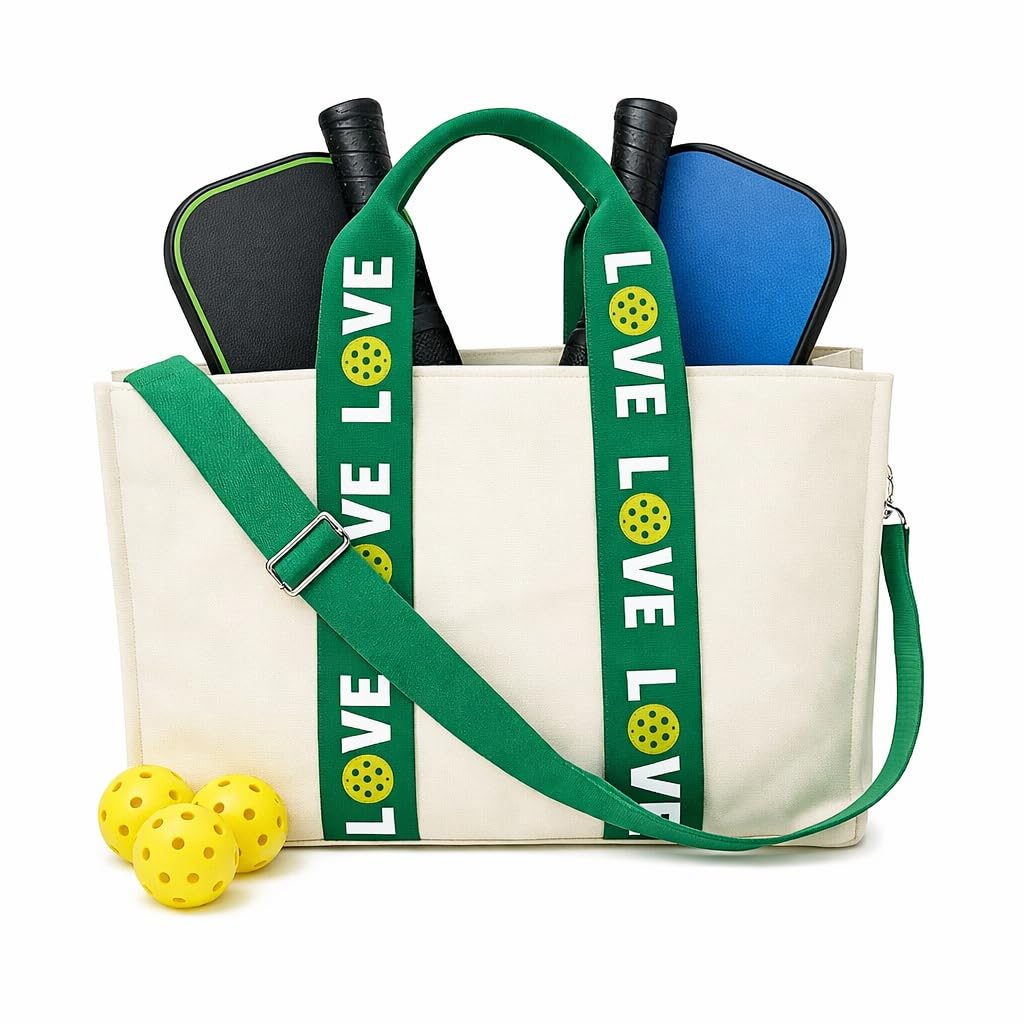 Pickleball Tote Bag Large Capacity Canvas Court Bag Two Zipper Pockets, Stylish Gift for Pickleball Enthusiasts - Ideal Captain Gift! Adjustable Shoulder Strap Sport Utility Bag