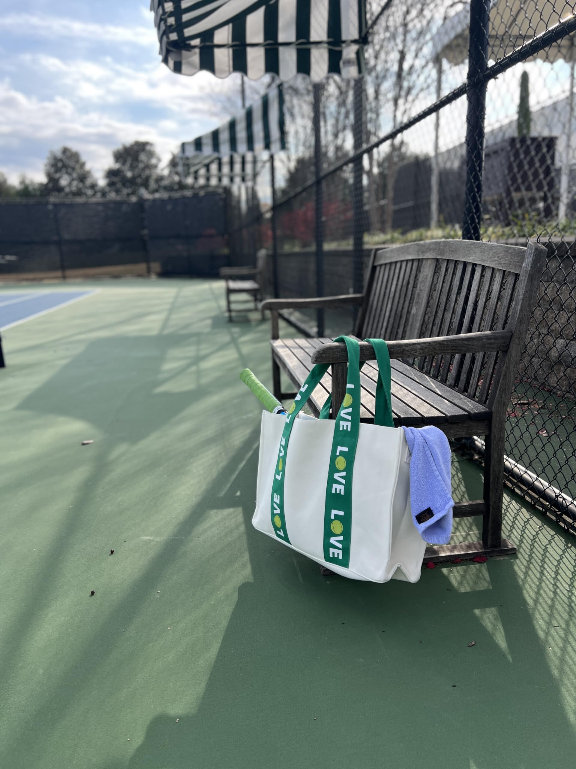 Katsco Tennis Tote- LOVE Tote - Premium Oversized Canvas Court Bag with Interior Zipper Pockets. Introductory Price - Favorite for Tennis Friends, Players and Captains.