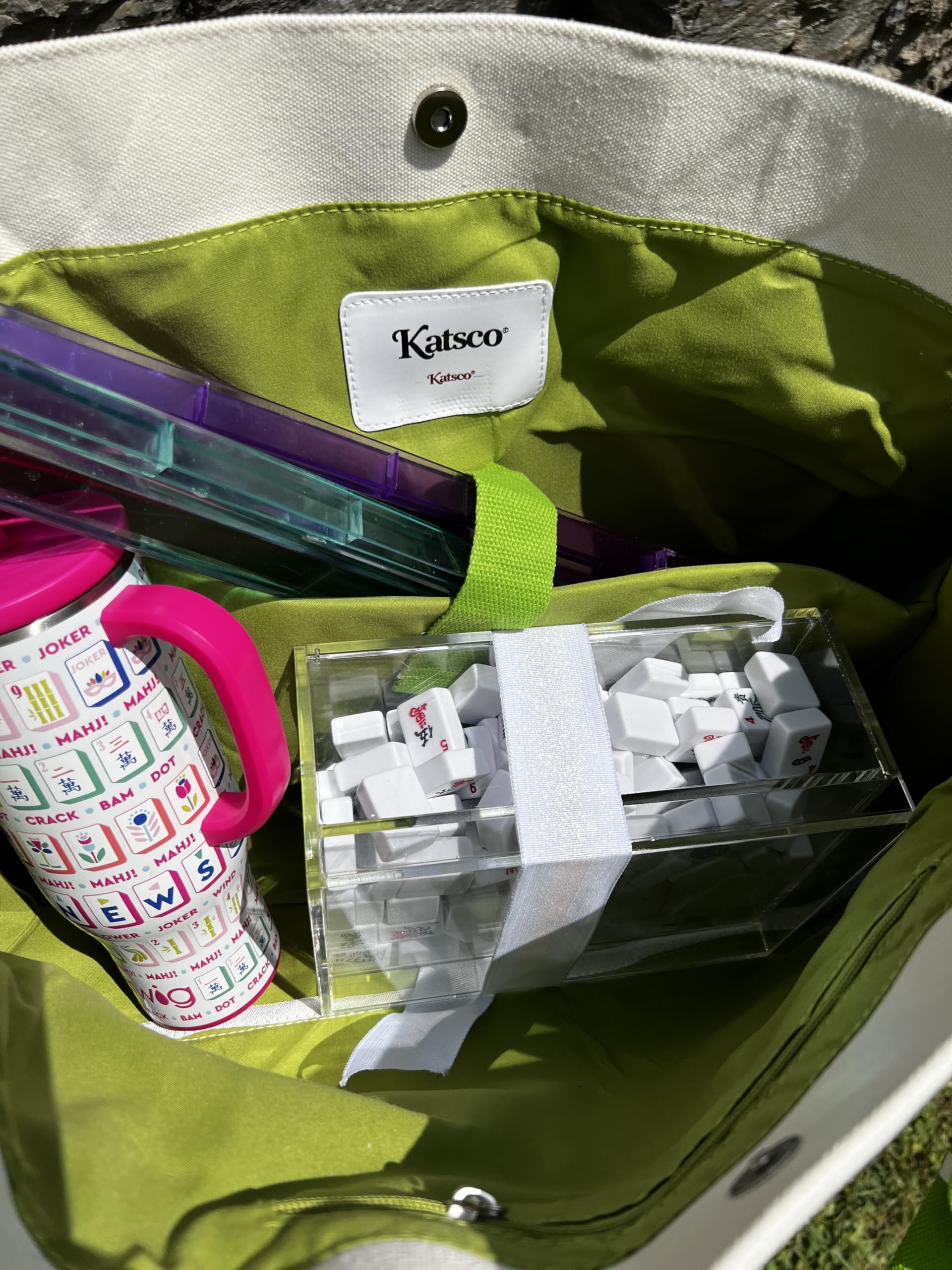 Mahjong Bag Preppy Canvas Tote Mahj Tiles Racks & Cards Tennis Pickleball gift