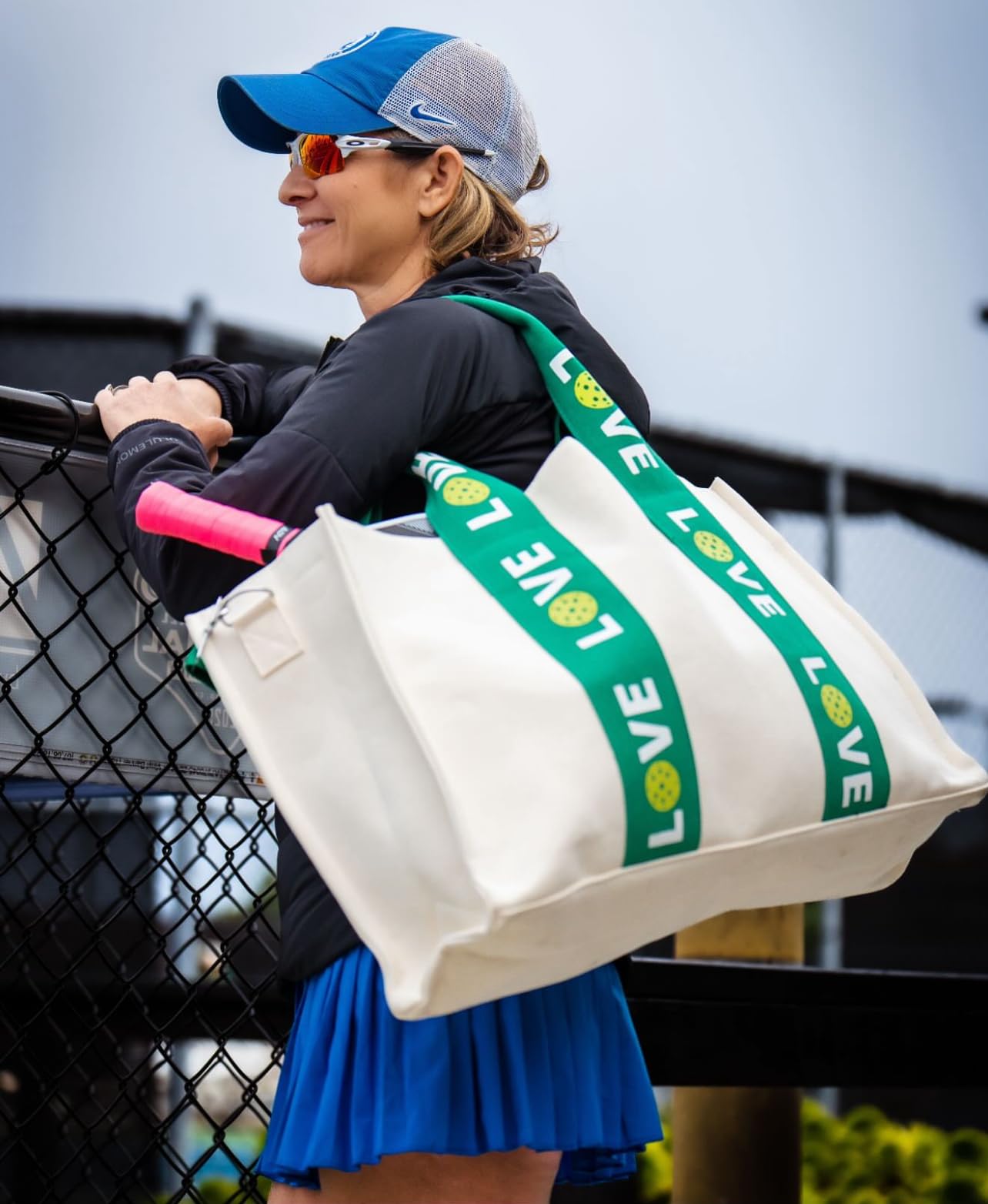 Pickleball Tote Bag Large Capacity Canvas Court Bag Two Zipper Pockets, Stylish Gift for Pickleball Enthusiasts - Ideal Captain Gift! Adjustable Shoulder Strap Sport Utility Bag