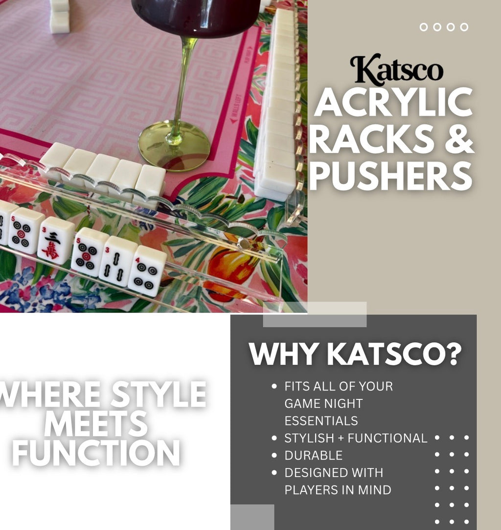 Katsco Clear Acrylic Mahjong Racks with Pushers — Set of 4