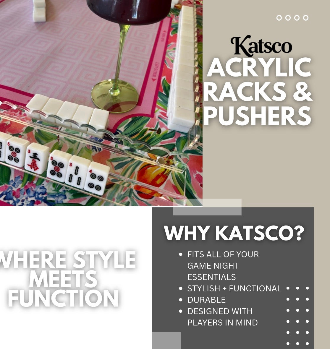 Katsco Clear Acrylic Mahjong Racks with Pushers — Set of 4