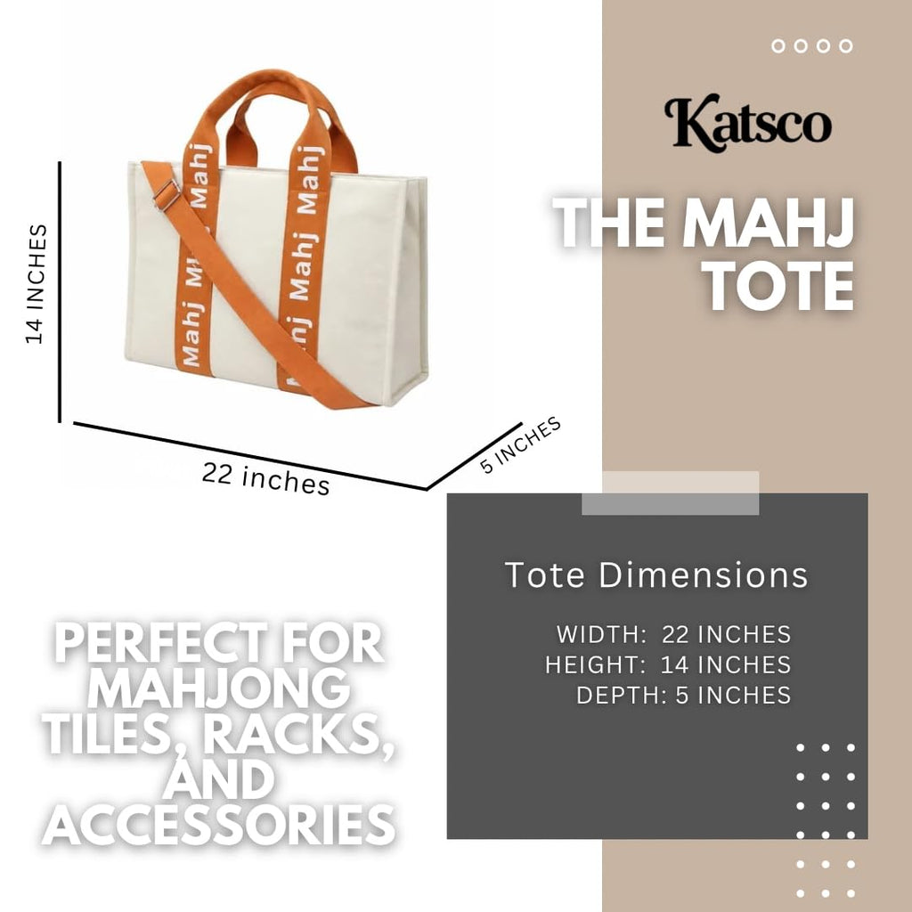 Katsco Mahj Tote-XL Canvas Mahjong Bag for Tile Sets and Racks, Nylon Interior and Zipper Pocket-Luxury Gift for Game Lovers