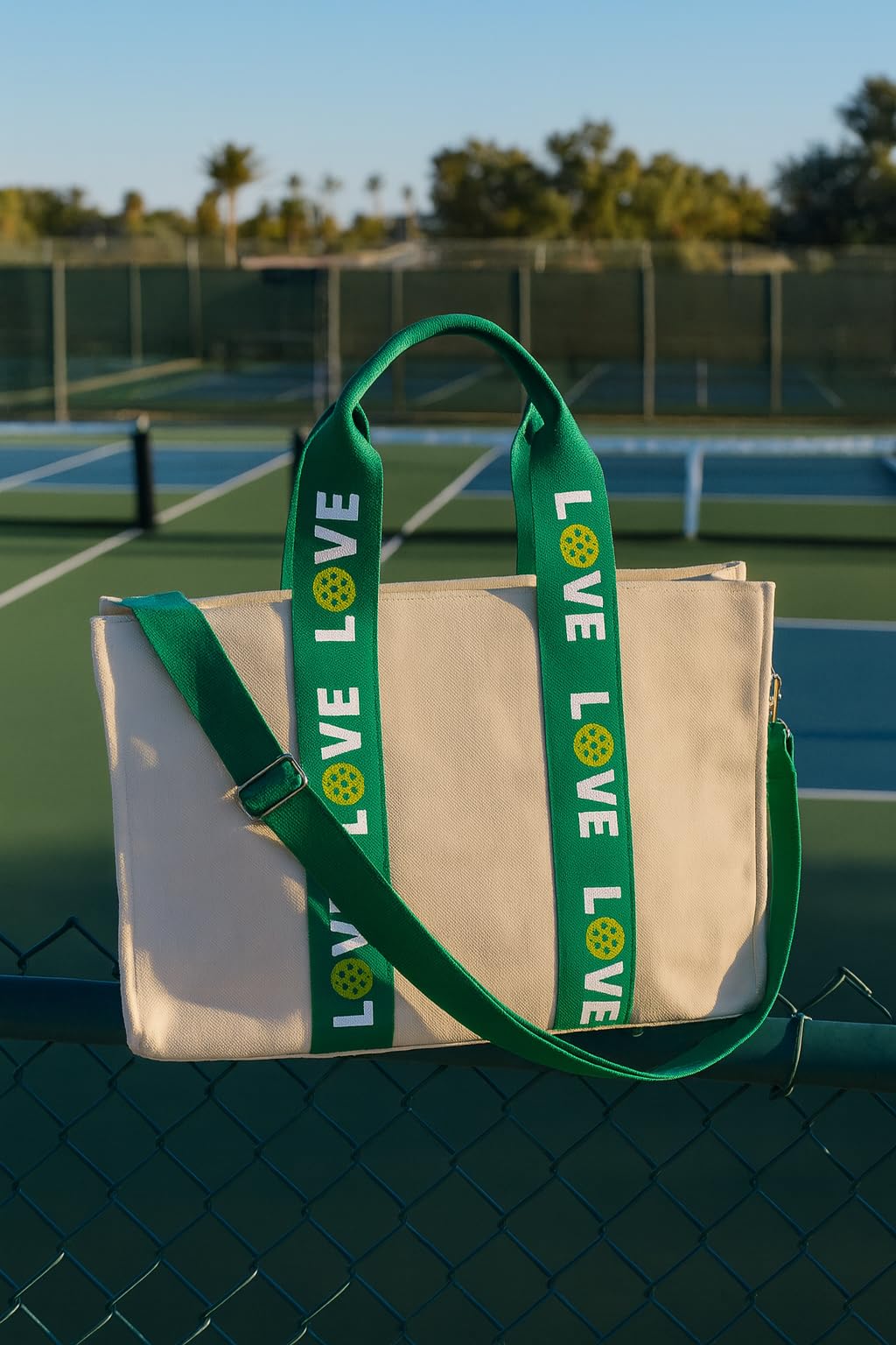 Pickleball Tote Bag Large Capacity Canvas Court Bag Two Zipper Pockets, Stylish Gift for Pickleball Enthusiasts - Ideal Captain Gift! Adjustable Shoulder Strap Sport Utility Bag