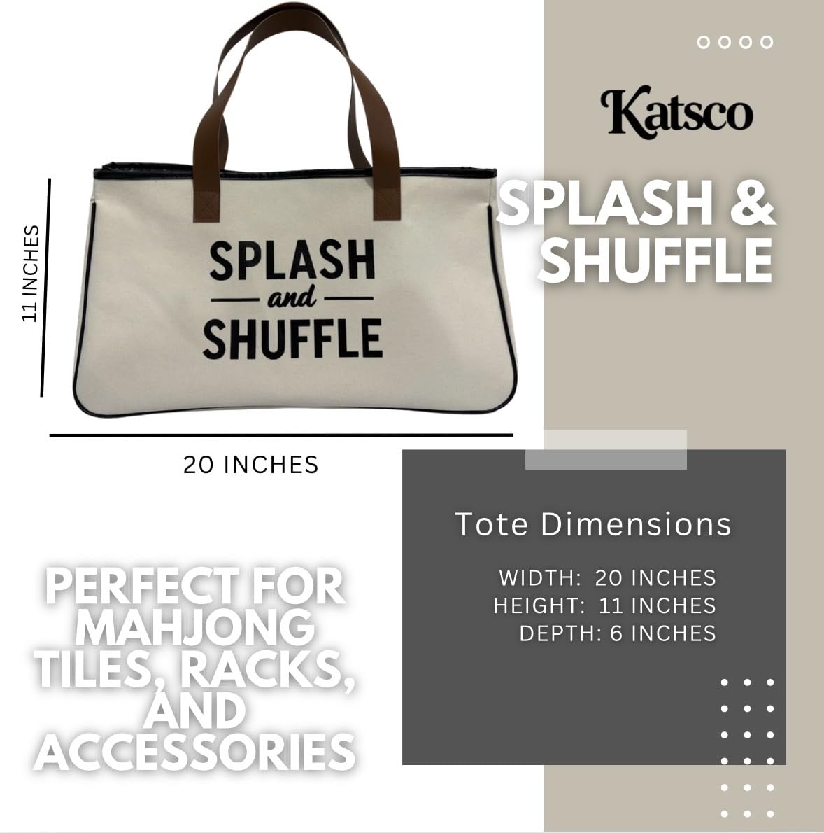Katsco Splash & Shuffle Tote Bag for Women- Water Resistant Mahjong Tote for Pool, Beach and Travel with Zipper Pocket, Durable Multi-Compartment Interior, Large Carry-All for Mahjong Accessories