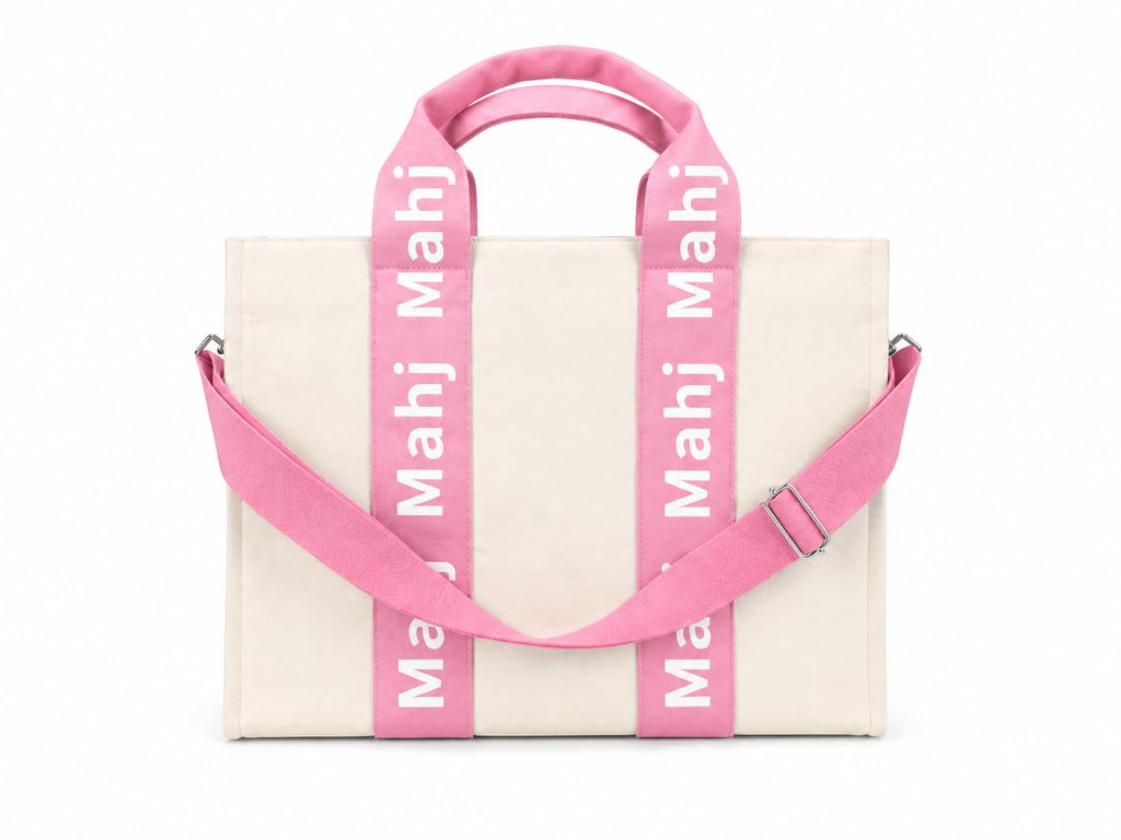 Katsco Mahj Tote-XL Canvas Mahjong Bag for Tile Sets and Racks, Nylon Interior and Zipper Pocket-Luxury Gift for Game Lovers