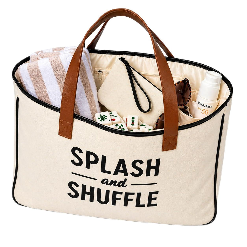 Katsco Splash & Shuffle Tote Bag for Women- Water Resistant Mahjong Tote for Pool, Beach and Travel with Zipper Pocket, Durable Multi-Compartment Interior, Large Carry-All for Mahjong Accessories
