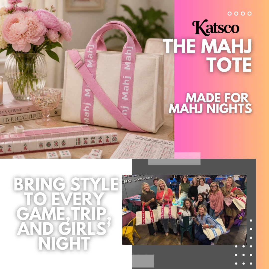 Katsco Mahj Tote-XL Canvas Mahjong Bag for Tile Sets and Racks, Nylon Interior and Zipper Pocket-Luxury Gift for Game Lovers