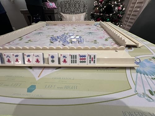 Katsco Brand, American Mahjong Racks with Pushers - 4 20" Acrylic Mahjong Racks - Scalloped Ivory Rack Set with Velvet Rack Bag - Fits Standard and Large American Mahjong Tiles