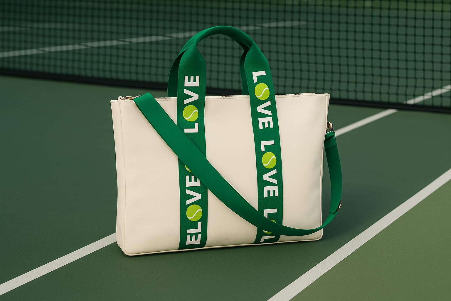 Katsco Tennis Tote- LOVE Tote - Premium Oversized Canvas Court Bag with Interior Zipper Pockets. Introductory Price - Favorite for Tennis Friends, Players and Captains.