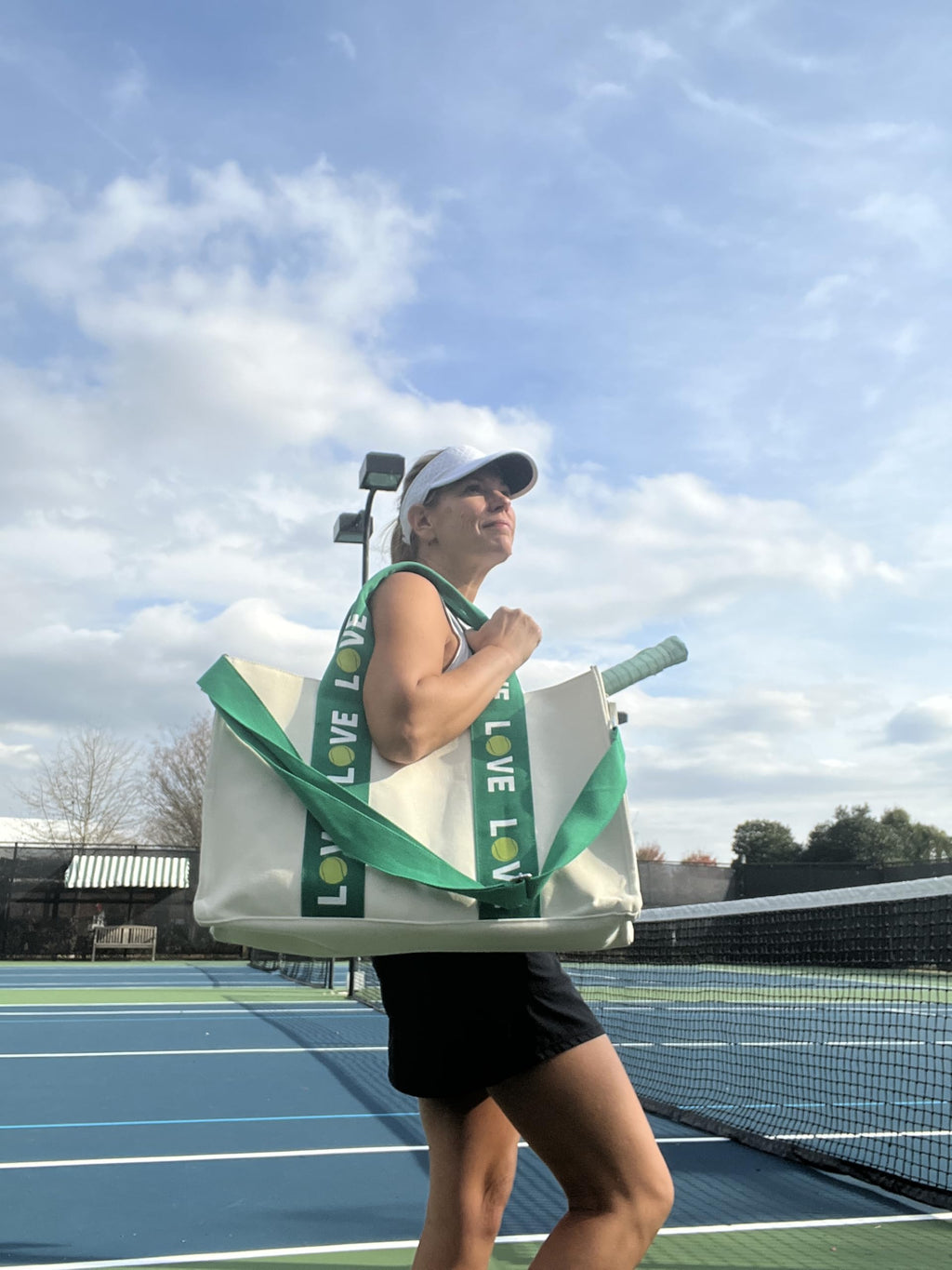 Katsco Tennis Tote- LOVE Tote - Premium Oversized Canvas Court Bag with Interior Zipper Pockets. Introductory Price - Favorite for Tennis Friends, Players and Captains.